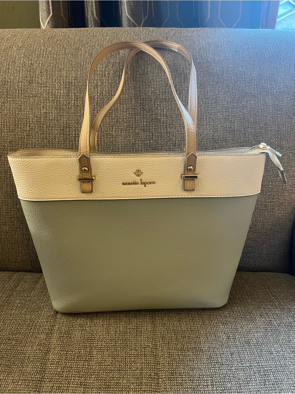 Two-Tone Tote Bag in Light Sage and Cream
